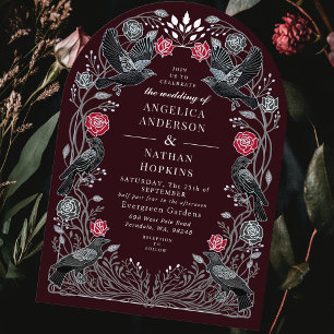Invitation Corbeau Enchanté Roses Rouges Noires Gothiques Mar