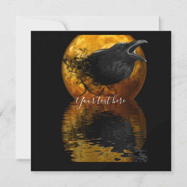 Invitation Corbeau et Lune dorée (Devant)
