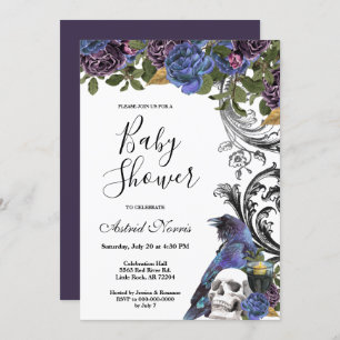 Invitation Corbeau foncé violet Baby shower Rose