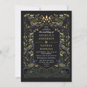 Invitation Corbeau gothique enchanté Floral Vert Mariage