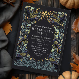 Invitation Corbeau gothique enchanté Halloween floral