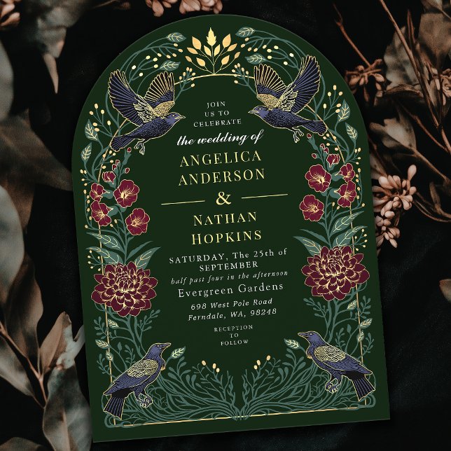 Invitation Corbeau gothique enchanté Mariage floral Ach (Créateur téléchargé)