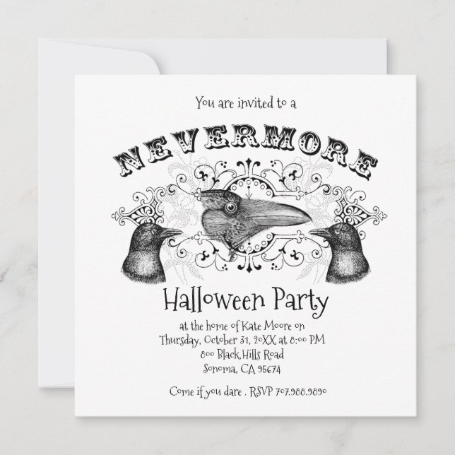 Invitation Corbeau Gothique Et Corneilles Fête D'Halloween (Devant)
