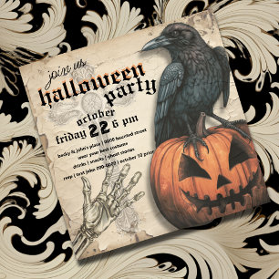 Invitation Corbeau   JACK-O'-LANTERN   Main de squelette   Ha