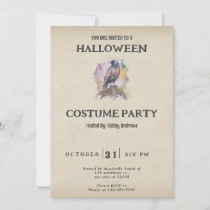Invitation Corbeau noir aux accents pastel Halloween vintage