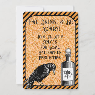 Invitation Corbeau noir orange Halloween