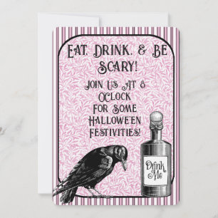 Invitation Corbeau noir rose Halloween
