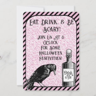 Invitation Corbeau noir rose Halloween