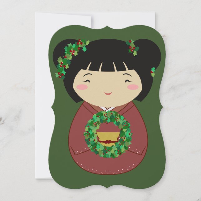 Invitation Corbeille de Noël Kokeshi (Devant)
