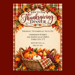 Invitation Corbeille de récolte d'automne dîner de Thanksgivi