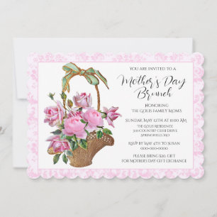 Invitation Corbeille de roses roses vintage pour le brunch de