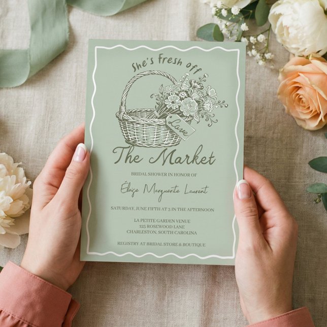 Invitation Corbeille Florale Fraîche du Marché pour Enterreme (Fresh Off The Market Floral Basket Bridal Shower Invitation)