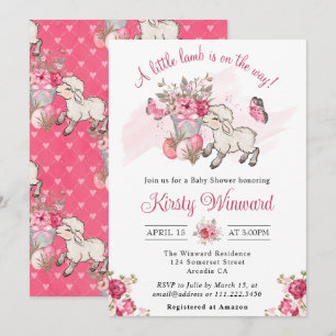 Invitation Corbeille florale rose de printemps et douche de b