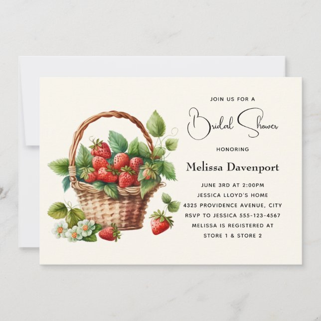 Invitation Corbeille Mignonne Pleine de Fraises pour une Mari (Devant)