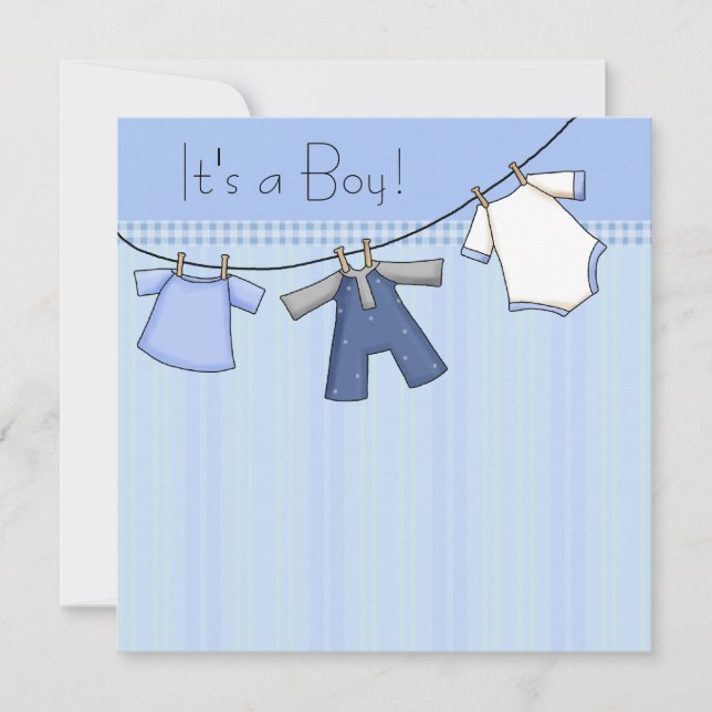 Invitation Corde à linge bébé Garçon Vêtements Baby Shower (Devant)