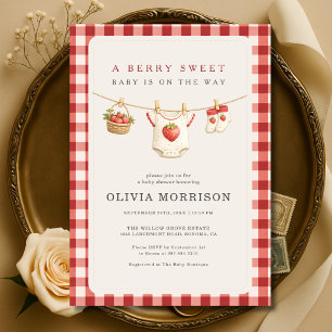 Invitation Corde à linge Fête bébé Strawberry Berry Sucrée