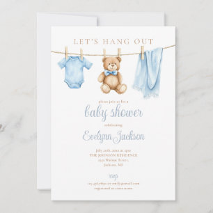 Invitation Corde à linge pour vêtements de garçon bleu Baby S