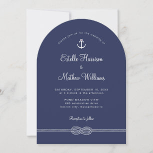 Invitation Corde d'Ancre bleue marine Nautique Mariage de cod