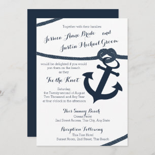 Invitation Corde nautique et Ancre Dark Navy Mariage