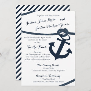 Invitation Corde nautique et Ancre Dark Navy Mariage