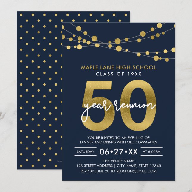 Invitation Cordes bleues de lumières 50 Année Classe Réunion (Devant / Derrière)