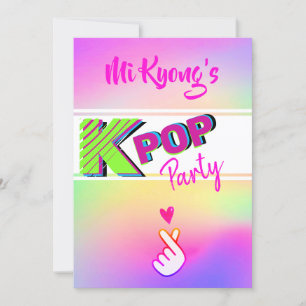 Invitation Coréen K-pop Hand Heart Rainbow Party
