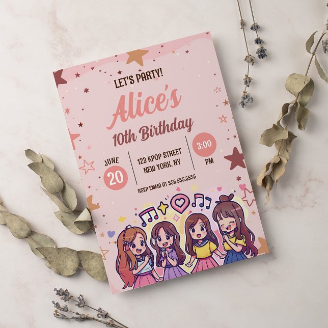 Invitation Coréen Pop Music Star K Pop Thème Anniversaire (Créateur téléchargé)