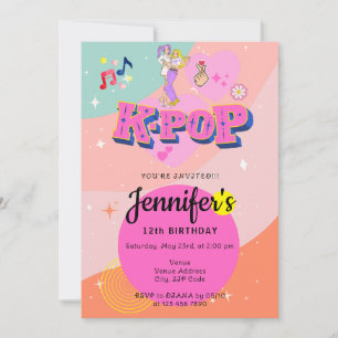 Invitation Coréen Pop Music Star K Pop Thème Anniversaire