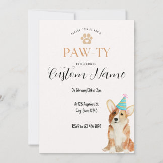 Invitation Corgi Birthday Paw-ty