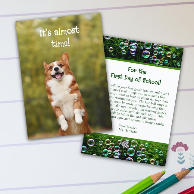 Invitation Corgi Bubles Accueil Étudiants Message Card (Créateur téléchargé)