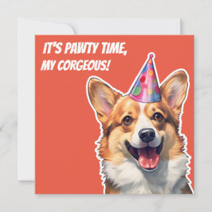Invitation Corgi C'est fête d'anniversaire mon corgeous