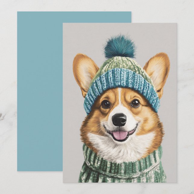 Invitation Corgi Coquet dans son Équipement d'Hiver (Devant / Derrière)