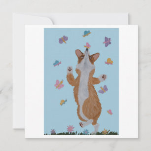 Invitation Corgi dansant avec des papillons