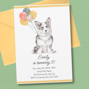 Invitation Corgi fête d'anniversaire, fête des chiens