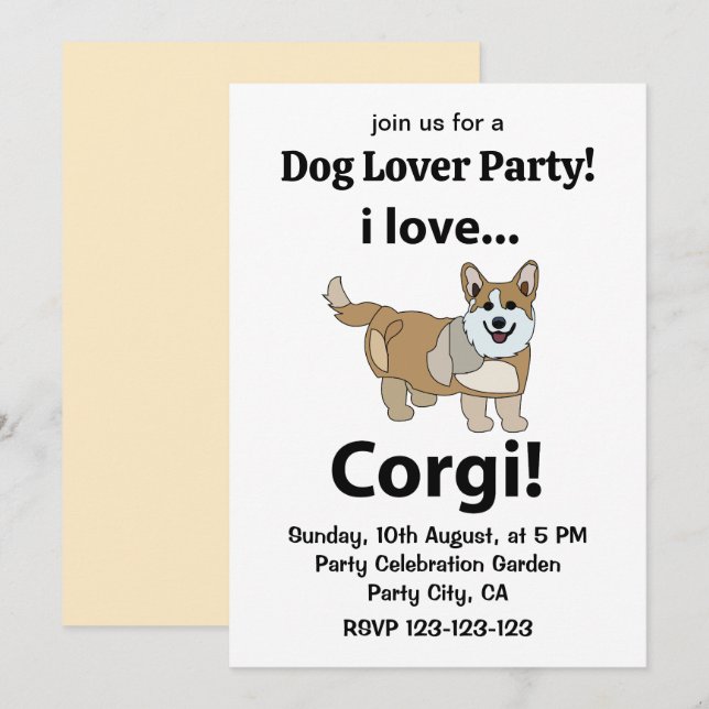 Invitation Corgi J'adore Corgi  (Devant / Derrière)