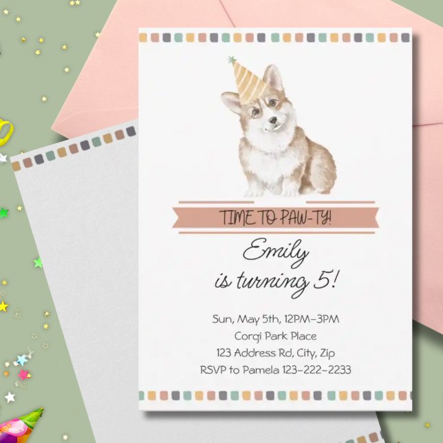Invitation Corgi personnalisable Il est temps de pawty (Créateur téléchargé)