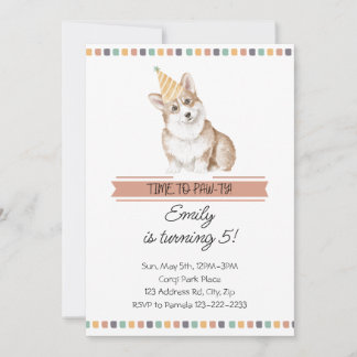 Invitation Corgi personnalisable Il est temps de pawty