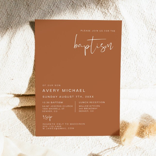 Invitation CORIANDER Baptême Désertique Boho Terracotta et Ro (Créateur téléchargé)