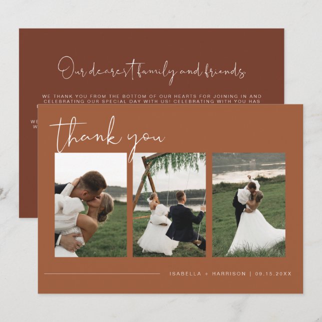 Invitation CORIANDER Boho Terracotta Photo Mariage Merci (Devant / Derrière)