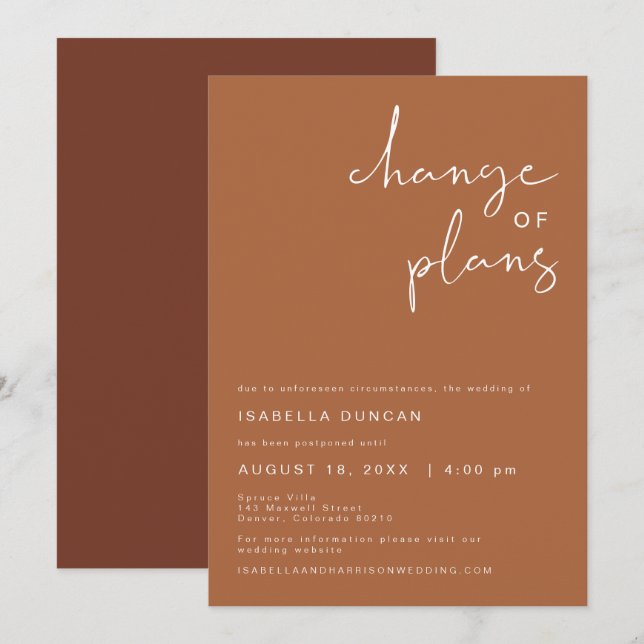 Invitation CORIANDRE Boho Terracotta Mariage Changement de Pl (Devant / Derrière)