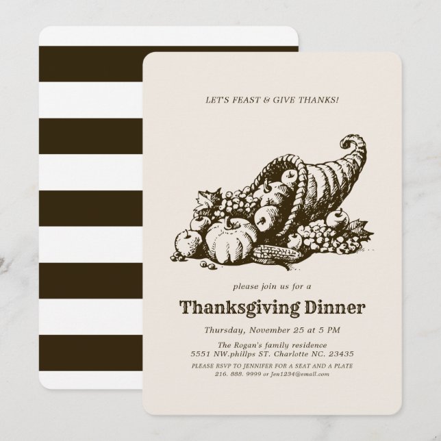 Invitation Corne de Plenty | Dîner Thanksgiving (Devant / Derrière)