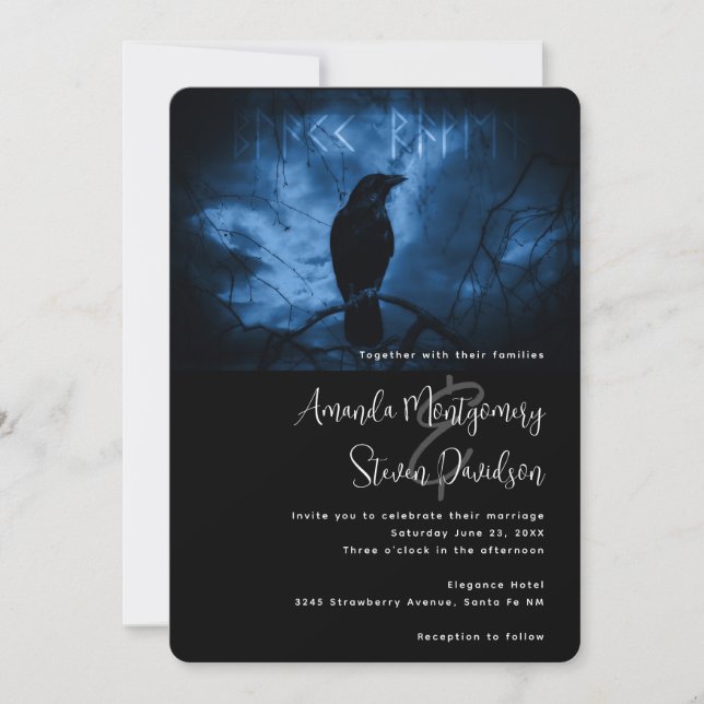 Invitation Corneille noire avec Runes Mariage de style gothiq (Devant)