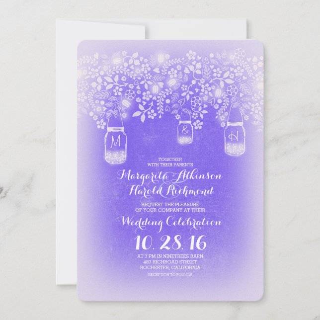 Invitation cornflower bleu mason jarres floral mariage (Devant)