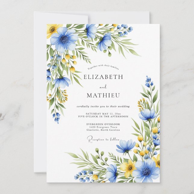 Invitation Cornflower Blue Ethereal Wildflower Wedding (Devant)