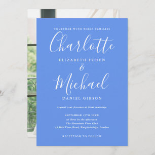 Invitation Cornflower Blue Modern Script Mariage photo