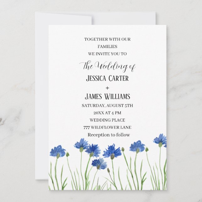 Invitation Cornflowers Fleur sauvage Aquarelle Mariage Floral (Devant)