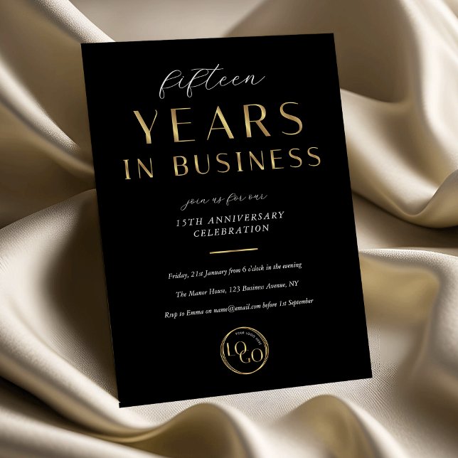 Invitation Corporate Black & Gold Logo Business Anniversary (Créateur téléchargé)