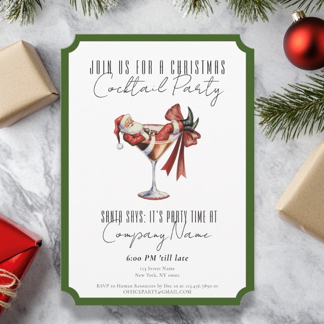 Invitation Corporate Minimalist Santa Cocktail Christmas (Corporate Minimalist Santa Cocktail Christmas Invitation)