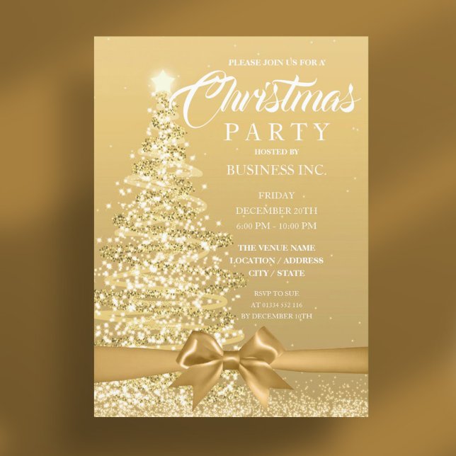 Invitation CORPORATE Noël Arbre Ruban Gold Party (CORPORATE Christmas Tree Ribbon Gold Party Invitation)