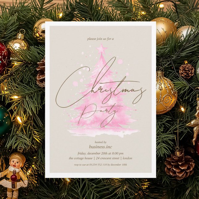 Invitation Corporate Pink Christmas Tree Fête (Corporate Pink Christmas Tree Holiday Party Invitation)